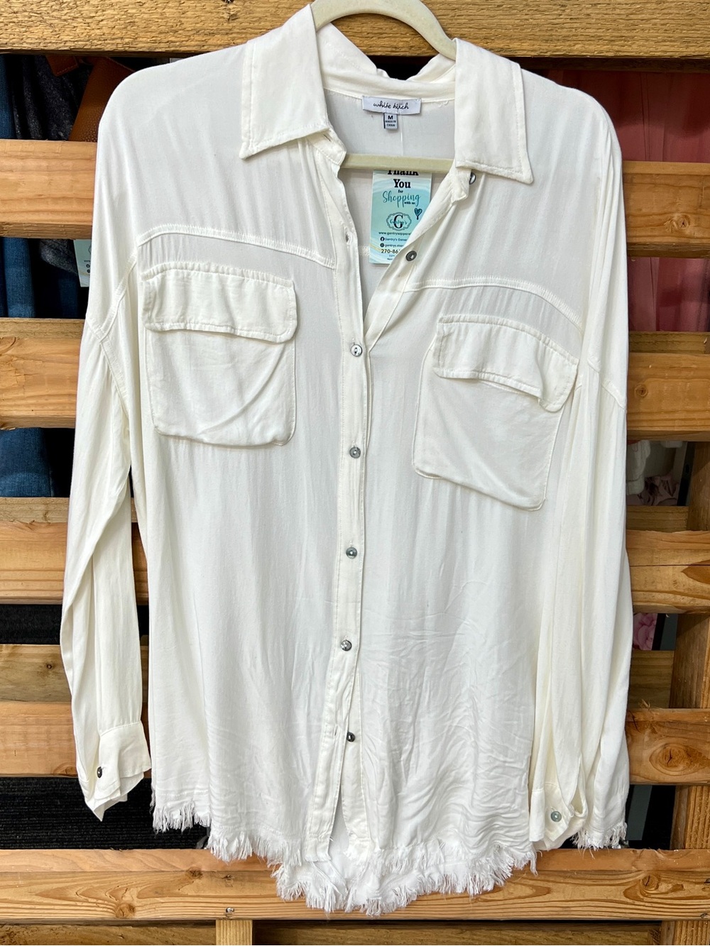 white birch Cream Button-Front Casual Shirt with Chest Pockets